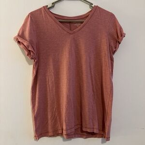 Max Studio V-Neck Rolled Sleeve Tee - Rose